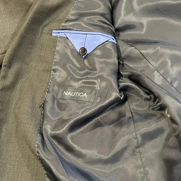 Nautica Wool Houndstooth Gray Two Button Double Vented Blazer Jacket Mens 42S - Picture 4 of 12